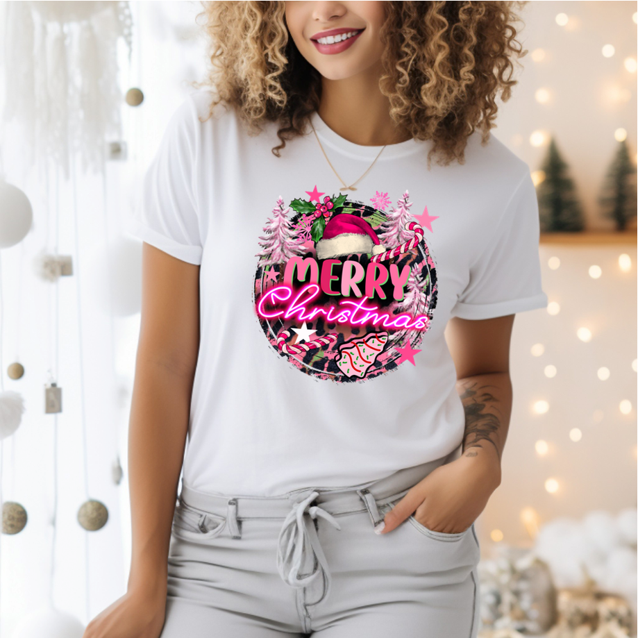 Neon Merry Christmas Short Sleeve Fitted Shirt