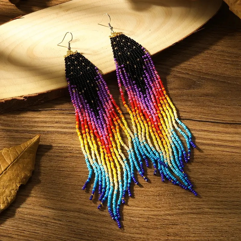 Bohemian Colorful Tassel Beaded Earrings