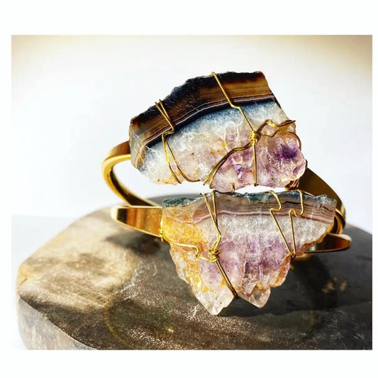 Amethyst Cuff Bracelet- Amethyst Bangle Jewelry Crystal Cuff