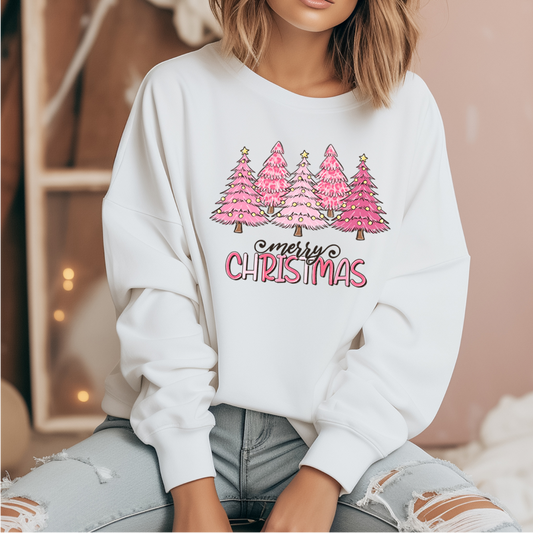 Pink Christmas Trees Long Sleeve Shirt